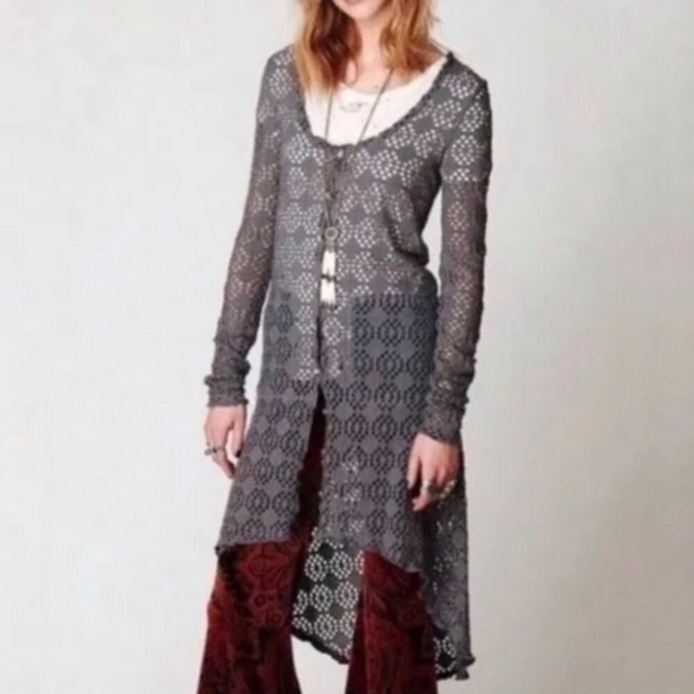 Free People Beach Gray Love Song Open Knit Long Length Cardigan - size Small
